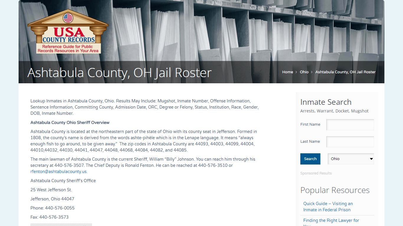 Ashtabula County, OH Jail Roster | Name Search